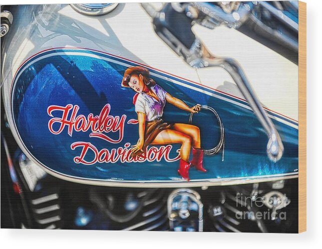 Harley Davidson Pin Up Wood Print featuring the photograph Harley Davidson cowgirl pin-up by Stefano Senise