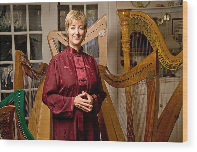 Harps Wood Print featuring the photograph Harpist Meredith Kohn Bocek by Robert Dann