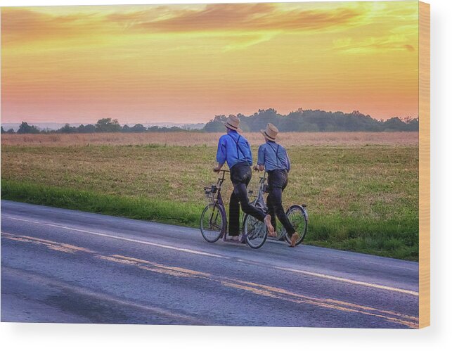Amish Country Wood Print featuring the photograph Heading Home at Sunset by Susan Rissi Tregoning