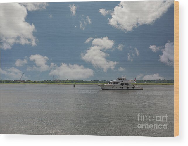 Blue Ridge Wood Print featuring the photograph Heading out of Charleston - Luxury Yacht by Dale Powell