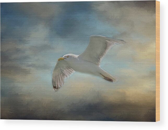 Seagull Wood Print featuring the photograph Heavenly Flight by Cathy Kovarik