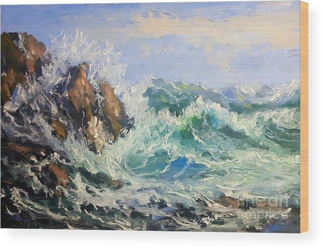 Ocean Wood Print featuring the painting Heavy Seas by Fred Wilson
