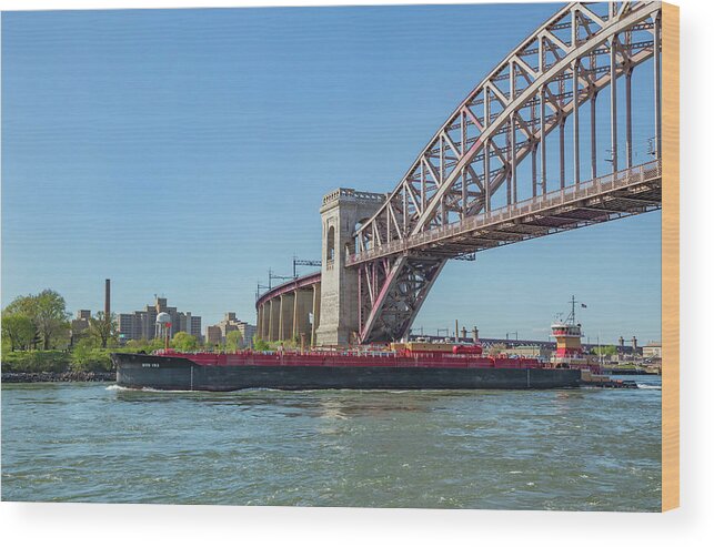 Astoria Park Wood Print featuring the photograph Hell Gate and Tank Barge by Cate Franklyn