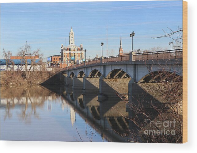 Henry County Courthouse Wood Print featuring the photograph Henry County Courthouse and the Perry Street Bridge Napoleon Ohio 0086 by Jack Schultz
