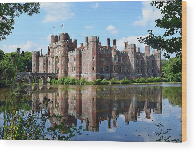 Herstmonceux Castle Wood Print featuring the photograph Herstmonceux Castle reflections by Gareth Parkes