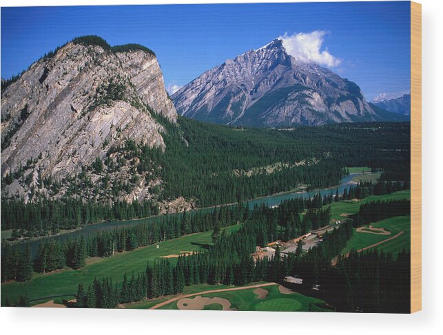 Outdoors Wood Print featuring the photograph High angle view of Banff Springs Golf Course, Banff National Park, Canada by Ascent/PKS Media Inc.