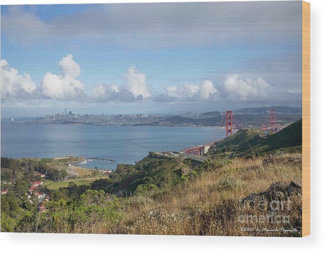 Golden Gate Bridge Wood Print featuring the photograph Hiking with a View by Manuela's Camera Obscura