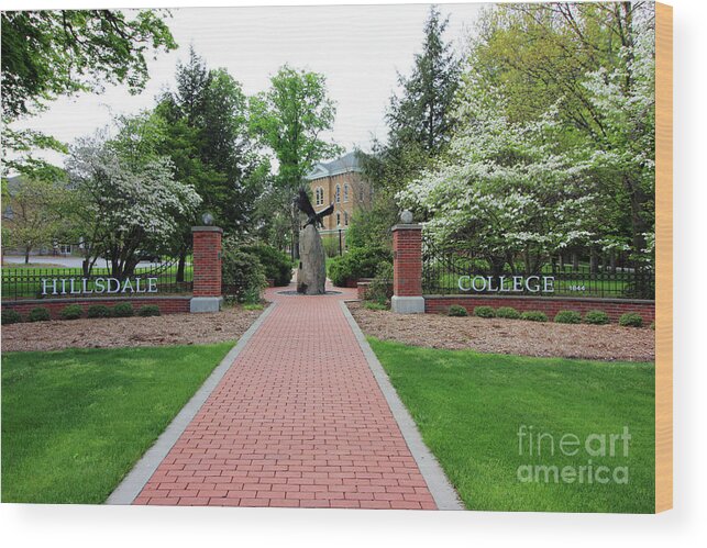  Eagle Wood Print featuring the photograph Hillsdale College Sign  6476 by Jack Schultz