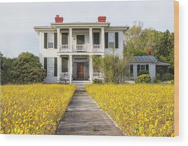Beaufort Wood Print featuring the photograph HIstoric Home With Yard of Wildflowers - Beaufort North Carolina by Bob Decker