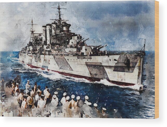 Warship Wood Print featuring the digital art HMS Devonshire by Geir Rosset