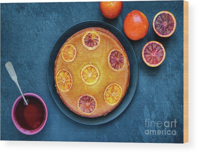Blood Orange Cake Wood Print featuring the photograph Homemade Blood Orange Cake by Tim Gainey