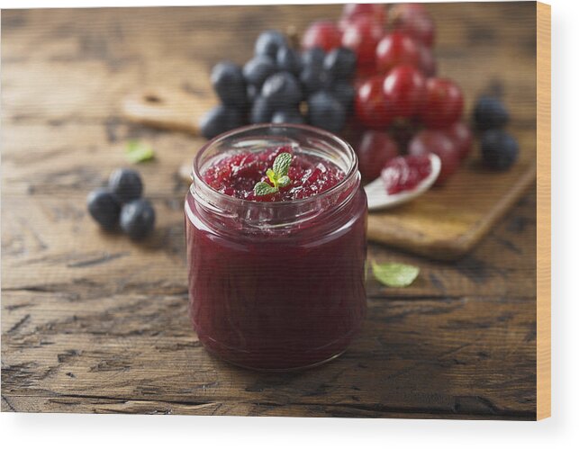 Breakfast Wood Print featuring the photograph Homemade grape jam by Mariha-kitchen