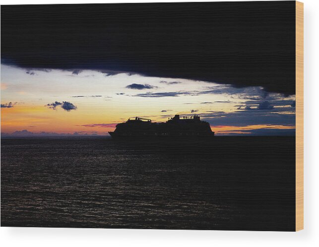 Honolulu Sunset Silhouette Wood Print featuring the photograph Honolulu Sunset Silhouette by John Haldane