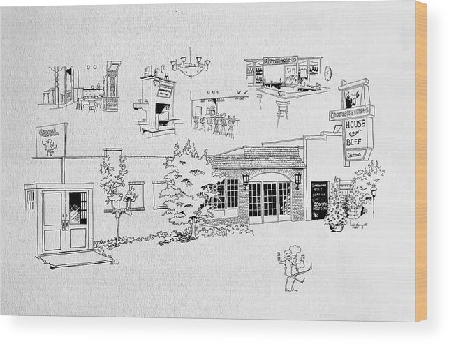 Line Drawing Wood Print featuring the drawing House of Beef by William Renzulli