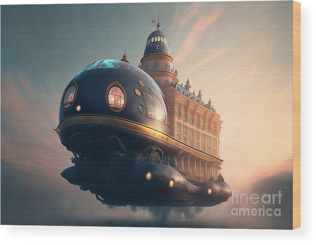 Hovering Ufo Wood Print featuring the mixed media Hovering UFO XIII by Jay Schankman