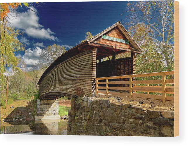 Humpback Bridge Wood Print featuring the photograph Humpback Covered Bridge in Autumn Colors by Norma Brandsberg