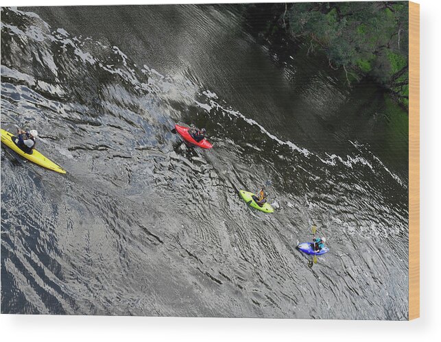 Kayaks Wood Print featuring the photograph I Think we'll go this Way by Elaine Teague