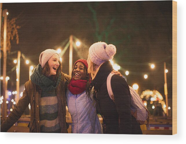Hipster Wood Print featuring the photograph Ice-skating with friends by AleksandarNakic