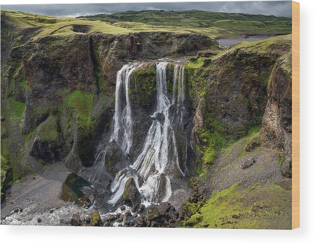 Fagrifoss Wood Print featuring the photograph Iceland - Fagrifoss waterfall near the Lakagigar region by Olivier Parent