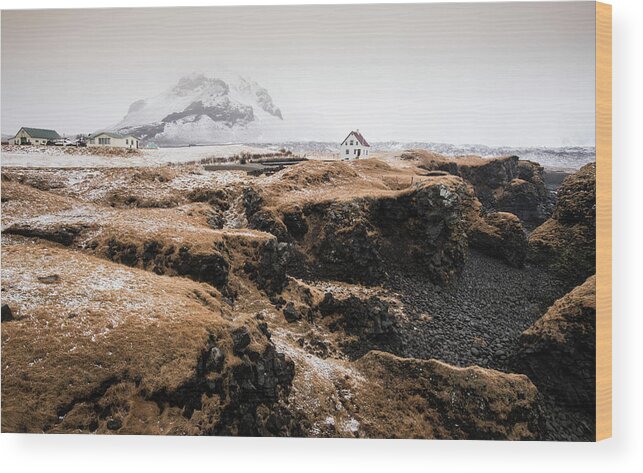 Arnarstapi Wood Print featuring the photograph Lonely house in winter Iceland by Michalakis Ppalis