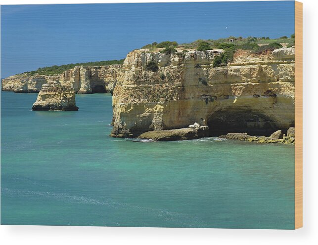 Algarve Sea Wood Print featuring the photograph Idyllic sea and cliff scenery by Angelo DeVal