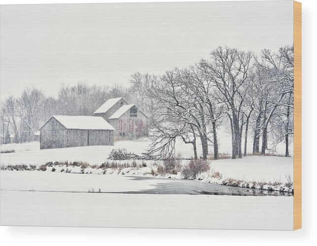 Farm Wood Print featuring the photograph Idyllic Snowy Wisconsin Farmstead scene by Peter Herman