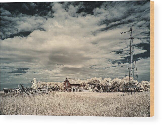Groff Wood Print featuring the photograph I'll Take the Train Home - series - Kittel Groff ND homestead with train car Add-On by Peter Herman