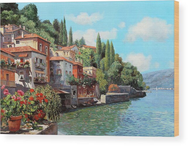 Lake Como Wood Print featuring the painting Impressioni Del Lago by Guido Borelli
