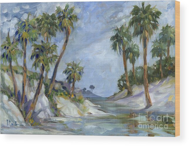 Oil Wood Print featuring the painting Impressions of Palms - Waters Edge Horizontal by Paul Brent