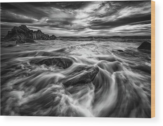 Marginal Way Wood Print featuring the photograph Incoming Tide in Ogunquit Black and White by Rick Berk