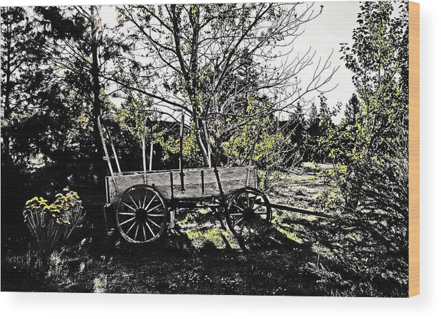 Wagon Wood Print featuring the digital art End of the trail, The Dalles,OR by Fred Loring