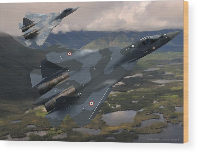 Sukhoi Wood Print featuring the digital art Indian Air Force Sukhoi Su-57 Pak Fa by Custom Aviation Art