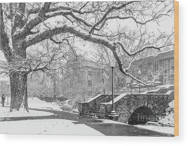 Indiana University Snow Wood Print featuring the photograph Indiana University Memorial Union Snow Storm Black and White by Aloha Art