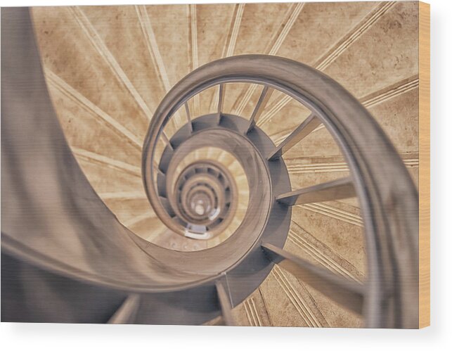 Abstract Wood Print featuring the photograph Indoor Staircase by Manjik Pictures