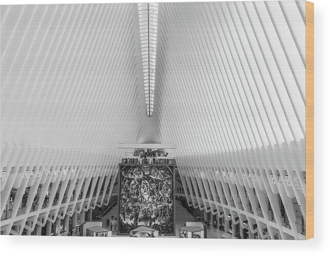 World Trade Center Wood Print featuring the photograph Inside Oculus in Black and White by Elvira Peretsman