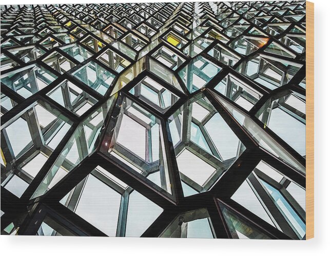 Harpa Concert Hall Wood Print featuring the photograph Interior of Harpa Concert Hall in Reykjavik Iceland by Alexios Ntounas