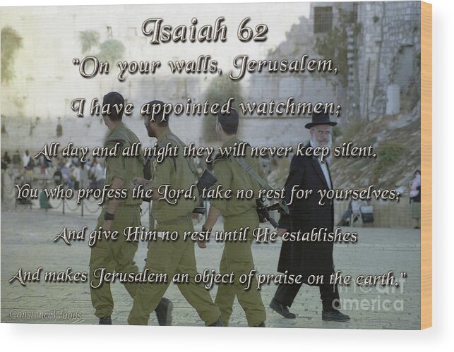 Isaiah 62 Wood Print featuring the digital art Isaiah 62 Soldiers and Rabbi by Constance Woods