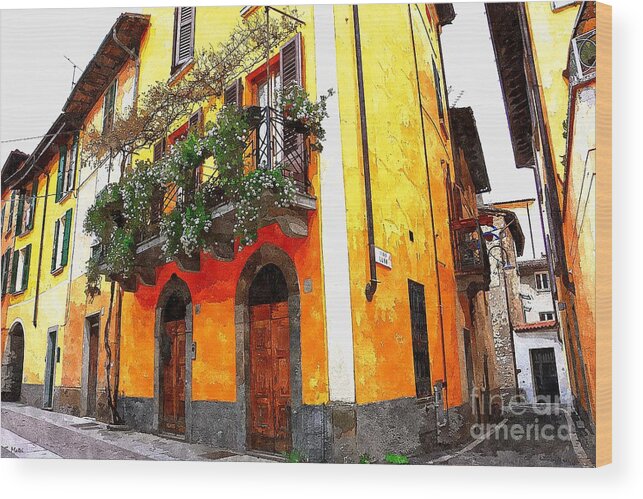 Iseo Wood Print featuring the photograph Italian Streets in Yellow in Iseo Italy by Ramona Matei