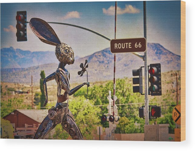 Route 66 Wood Print featuring the photograph Jack rabbit art in Kingman Arizona, on Route 66 by Tatiana Travelways