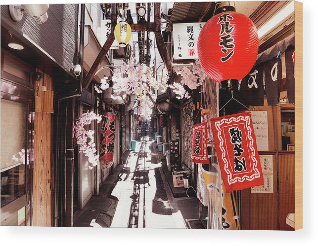 Japan Wood Print featuring the photograph Japan Rising Sun Collection - Omoide Yokocho Shinjuku I I by Philippe HUGONNARD