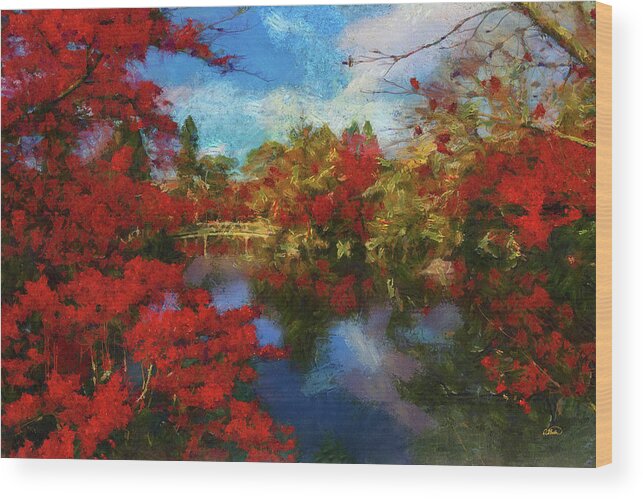 Japanese Wood Print featuring the painting Japanese Garden in Autumn - DWP1409839 by Dean Wittle