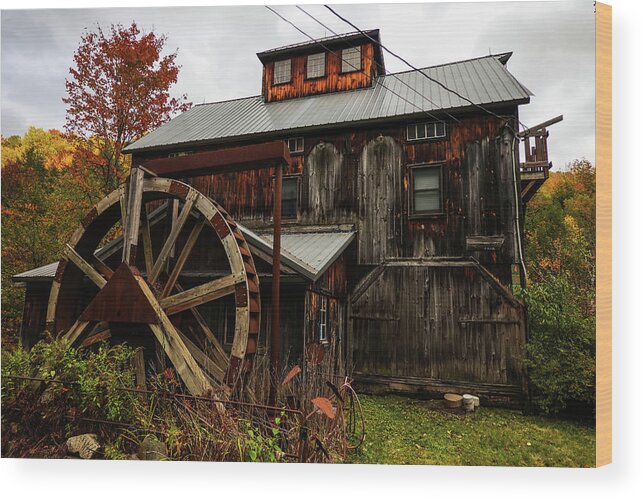 Jeffersonville Wood Print featuring the photograph Jeffersonville Grist Mill in the Fall Jeffersonville VT by Toby McGuire