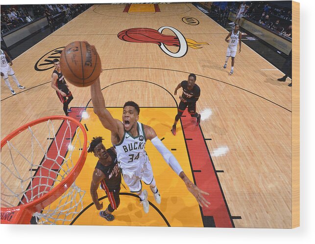Giannis Antetokounmpo Wood Print featuring the photograph Jimmy Butler and Giannis Antetokounmpo by Jesse D. Garrabrant
