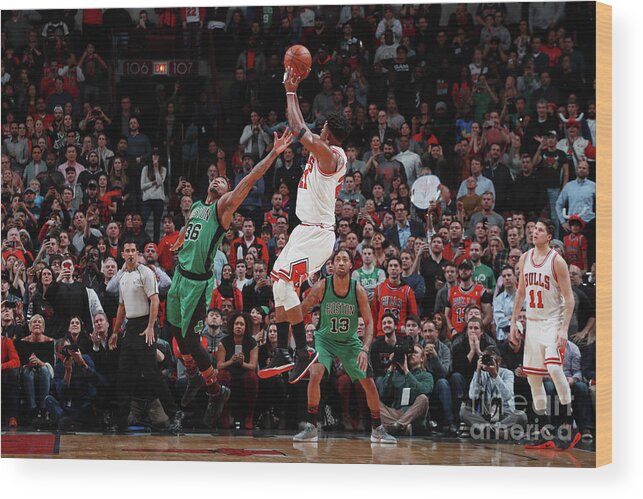 Chicago Bulls Wood Print featuring the photograph Jimmy Butler and Marcus Smart by Jeff Haynes