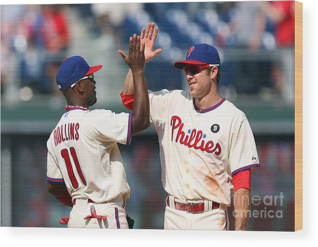 Citizens Bank Park Wood Print featuring the photograph Jimmy Rollins and Chase Utley by Hunter Martin