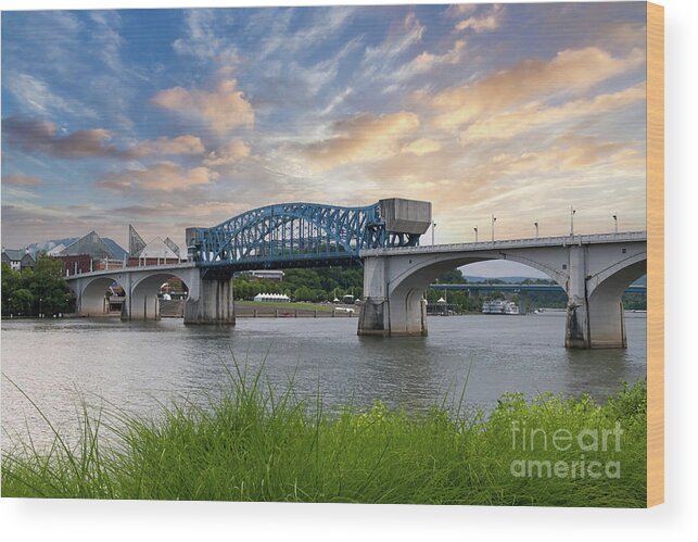Waterfront Wood Print featuring the photograph John Ross Bridge Over The Tennessee River by Paul Quinn