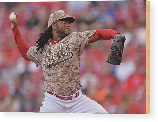 Great American Ball Park Wood Print featuring the photograph Johnny Cueto by Jamie Sabau