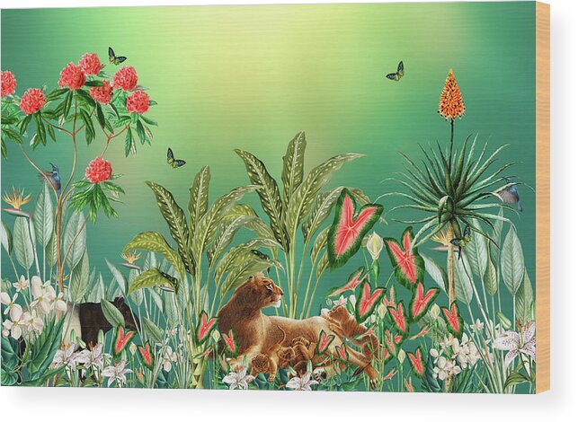 Jungle Wood Print featuring the digital art Joyful Morning In The Jungle by Johanna Hurmerinta