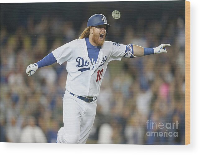 Three Quarter Length Wood Print featuring the photograph Justin Turner by Stephen Dunn
