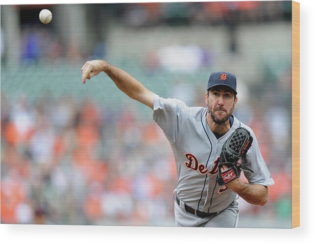 American League Baseball Wood Print featuring the photograph Justin Verlander by Greg Fiume